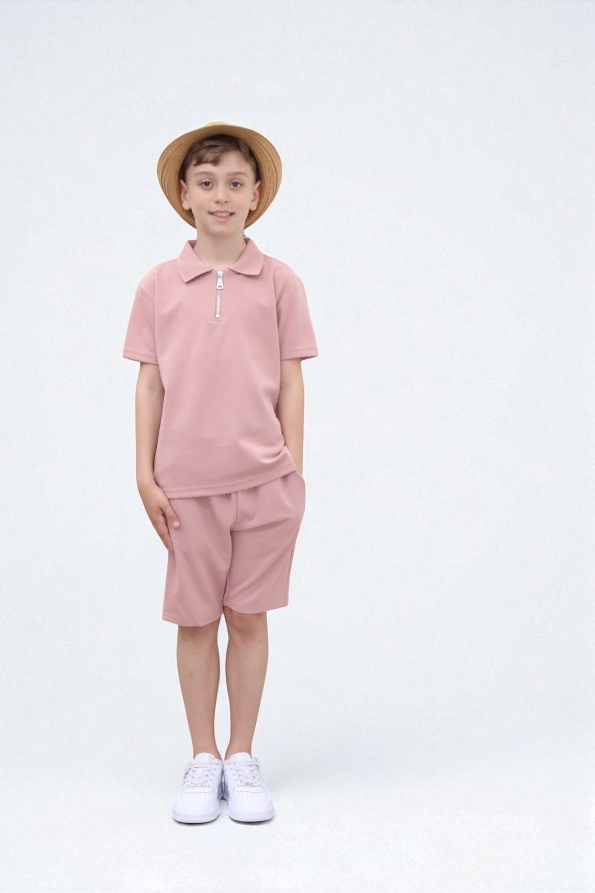 Viral Co-ord Set  Premium Boys Half Zip Holiday Set  in Pink