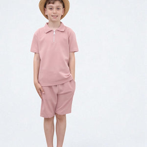 Load image into Gallery viewer, Viral Co-ord Set  Premium Boys Half Zip Holiday Set  in Pink
