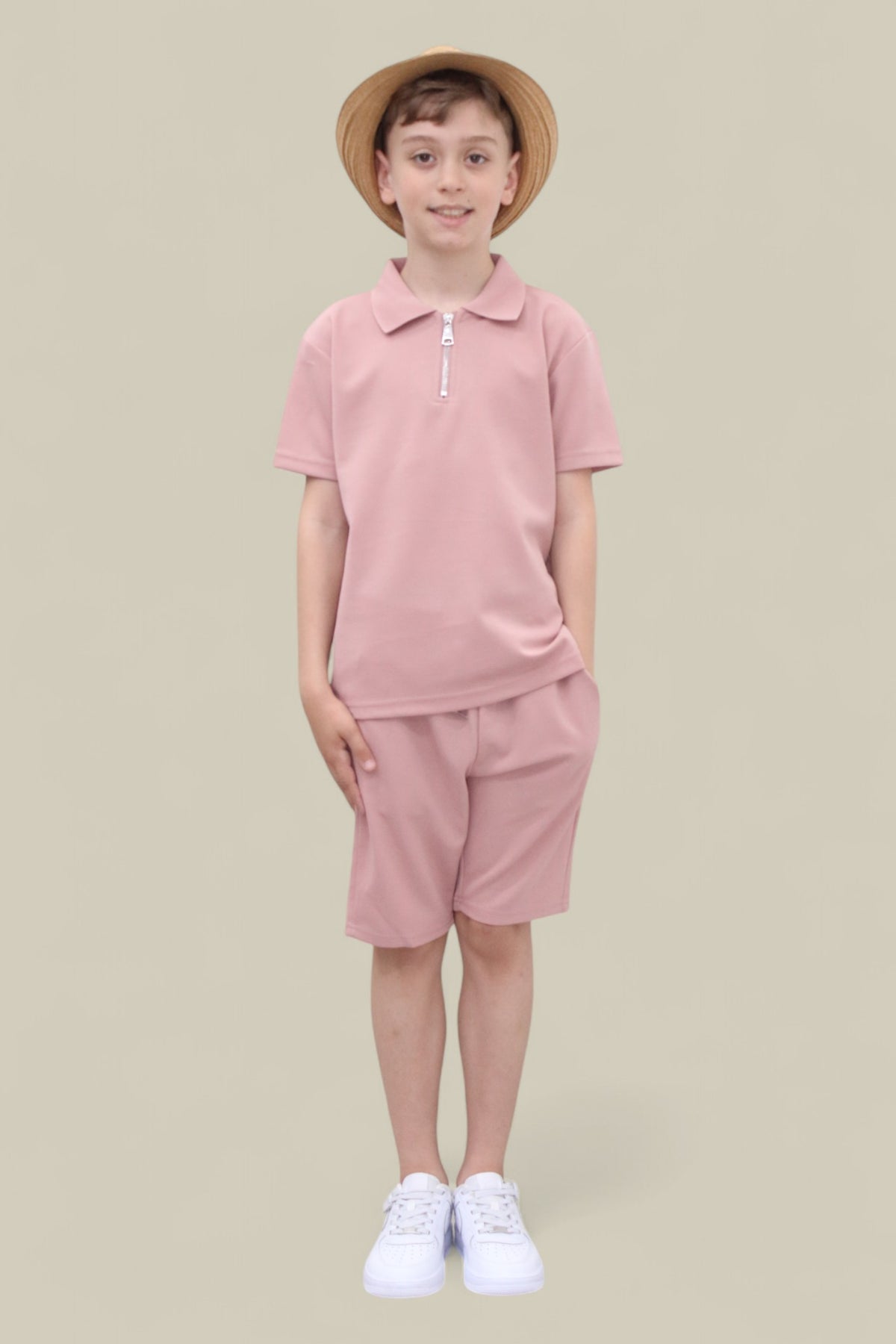 Viral Co-ord Set  Premium Boys Half Zip Holiday Set  in Pink