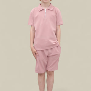 Load image into Gallery viewer, Viral Co-ord Set  Premium Boys Half Zip Holiday Set  in Pink
