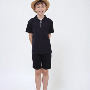 Load image into Gallery viewer, Viral Co-ord Set  Premium Boys Half Zip Holiday Set  in Navy
