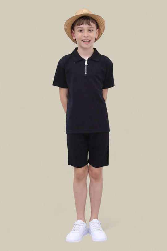 Viral Co-ord Set  Premium Boys Half Zip Holiday Set  in Navy