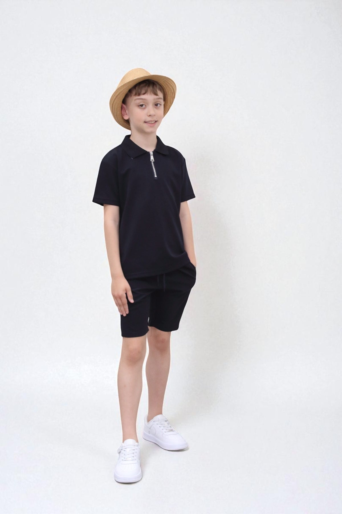 Viral Co-ord Set  Premium Boys Half Zip Holiday Set  in Navy