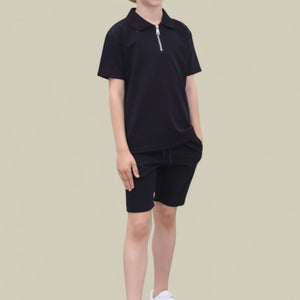 Load image into Gallery viewer, Viral Co-ord Set  Premium Boys Half Zip Holiday Set  in Navy
