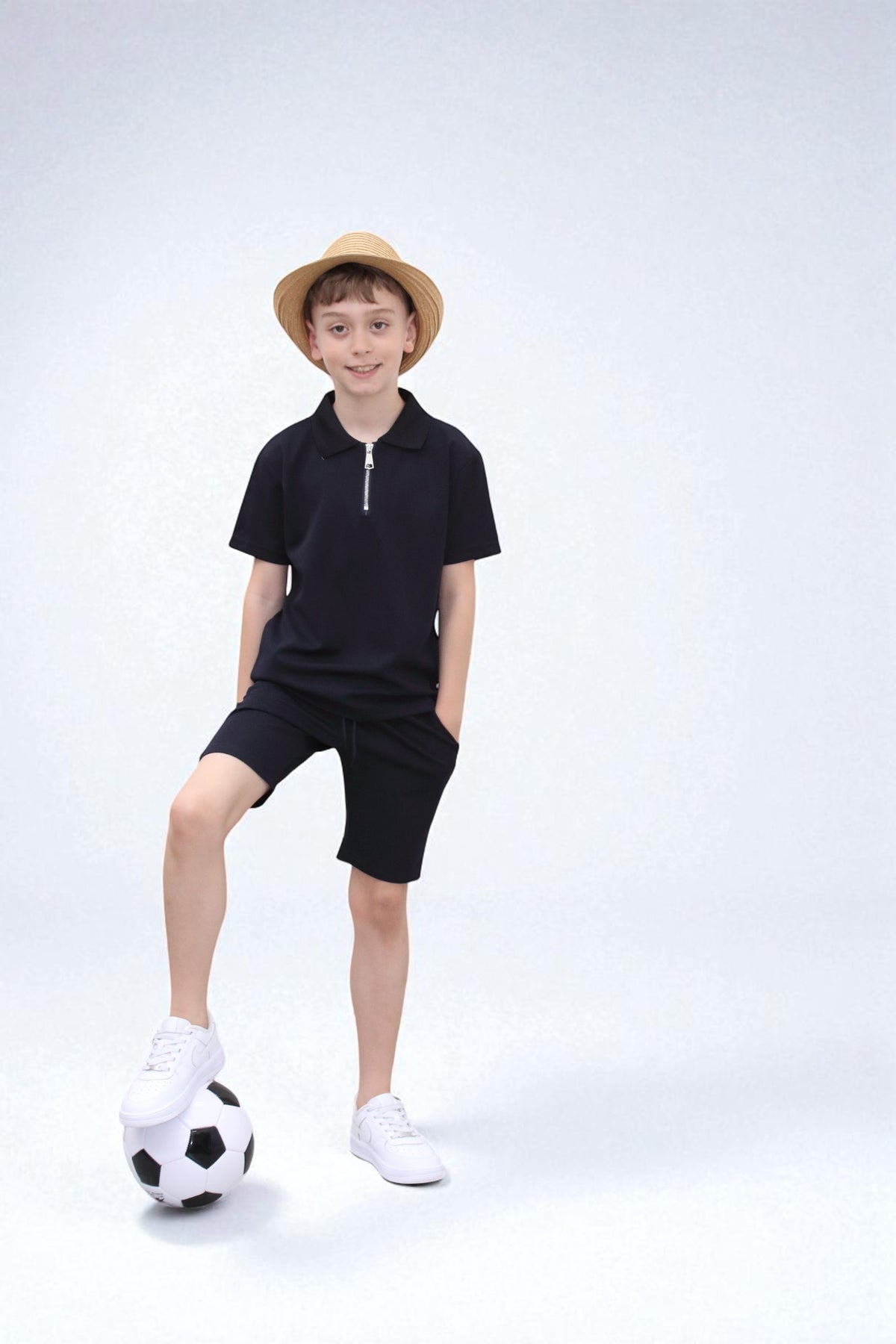 Viral Co-ord Set  Premium Boys Half Zip Holiday Set  in Navy