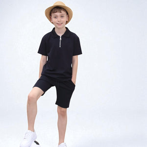 Load image into Gallery viewer, Viral Co-ord Set  Premium Boys Half Zip Holiday Set  in Navy
