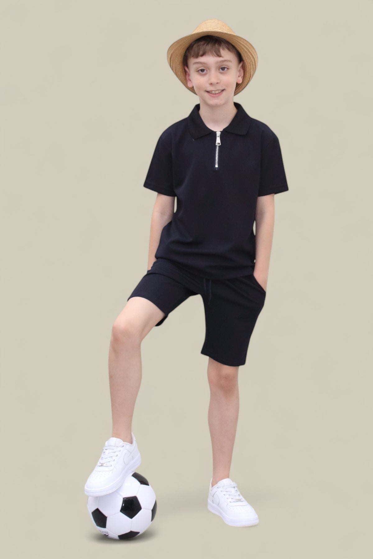 Viral Co-ord Set  Premium Boys Half Zip Holiday Set  in Navy