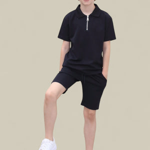 Load image into Gallery viewer, Viral Co-ord Set  Premium Boys Half Zip Holiday Set  in Navy
