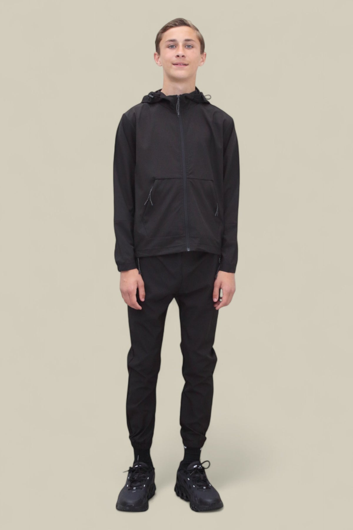 Troy Premium Nylon Winder Breaker Tracksuit Set BJ07N in Black