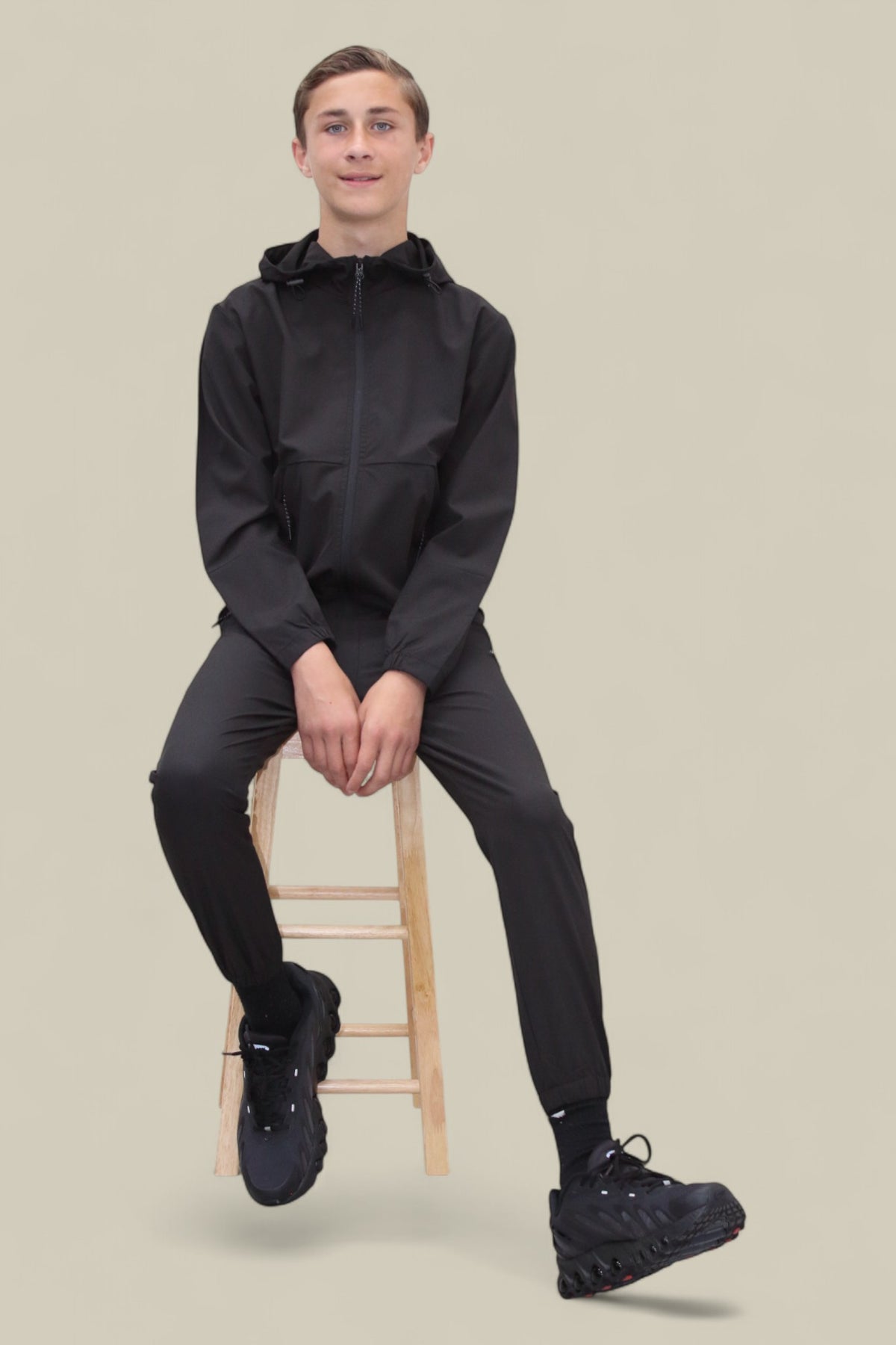 Troy Premium Nylon Winder Breaker Tracksuit Set BJ07N in Black