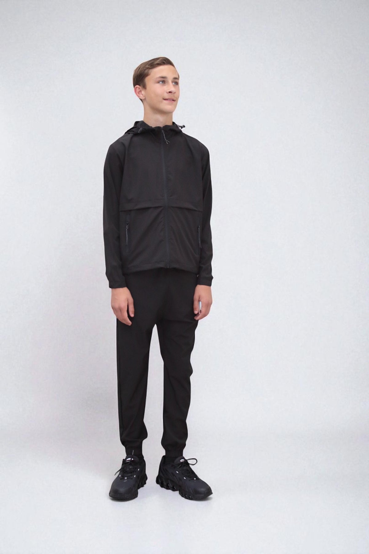 Teddy Premium Nylon Flap Tracksuit Set BJ14N in Black