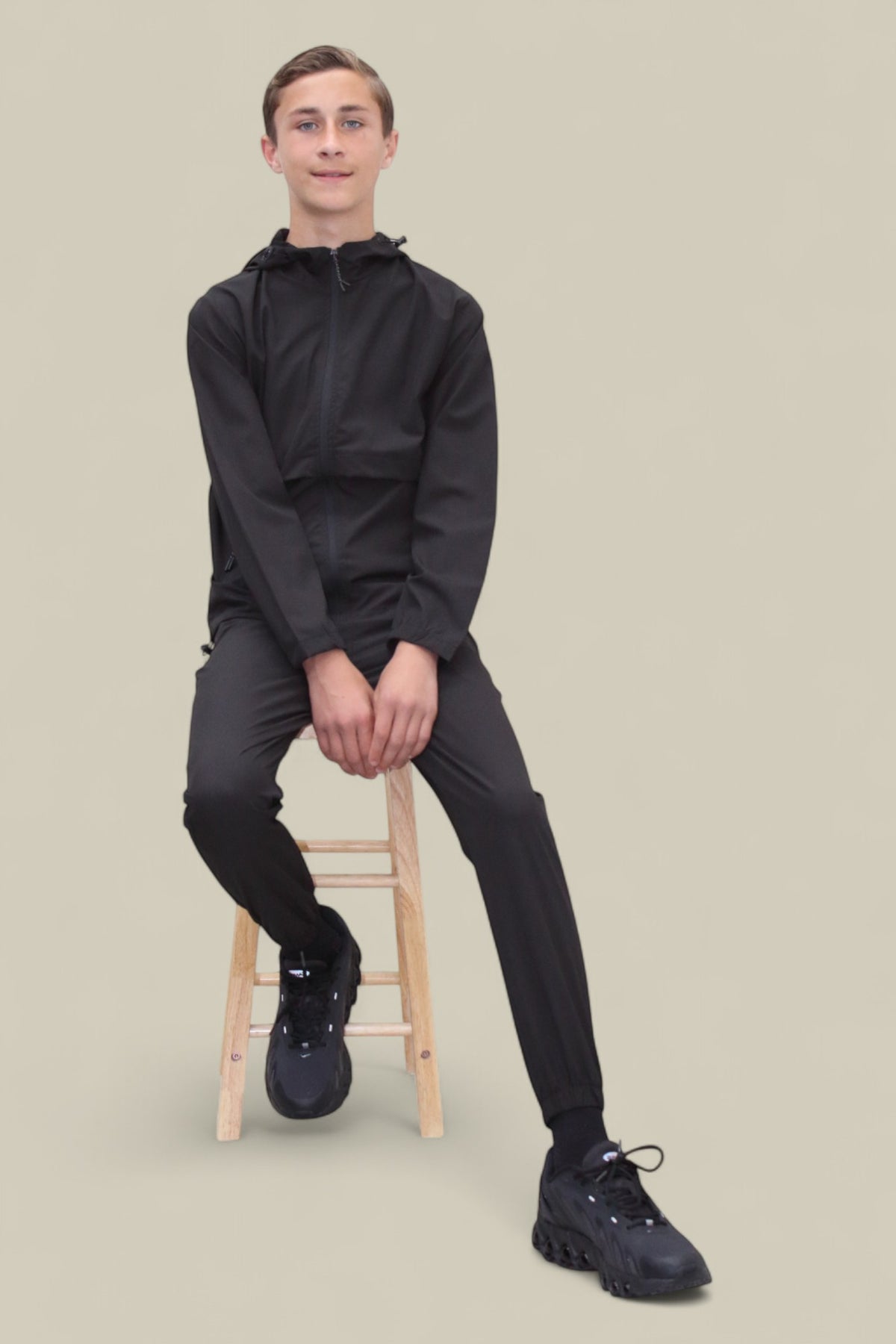 Teddy Premium Nylon Flap Tracksuit Set BJ14N in Black