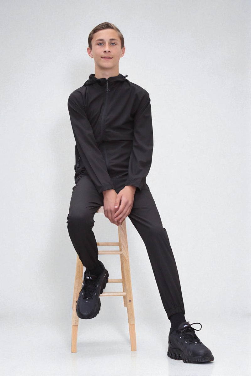 Teddy Premium Nylon Flap Tracksuit Set BJ14N in Black