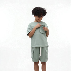 Load image into Gallery viewer, Miles Set  Cargo Pocket Luxury Short Set- CF24-2-113B in Green
