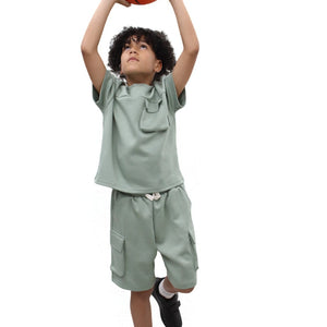 Load image into Gallery viewer, Miles Set  Cargo Pocket Luxury Short Set- CF24-2-113B in Green

