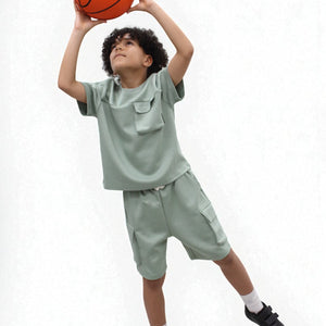 Load image into Gallery viewer, Miles Set  Cargo Pocket Luxury Short Set- CF24-2-113B in Green
