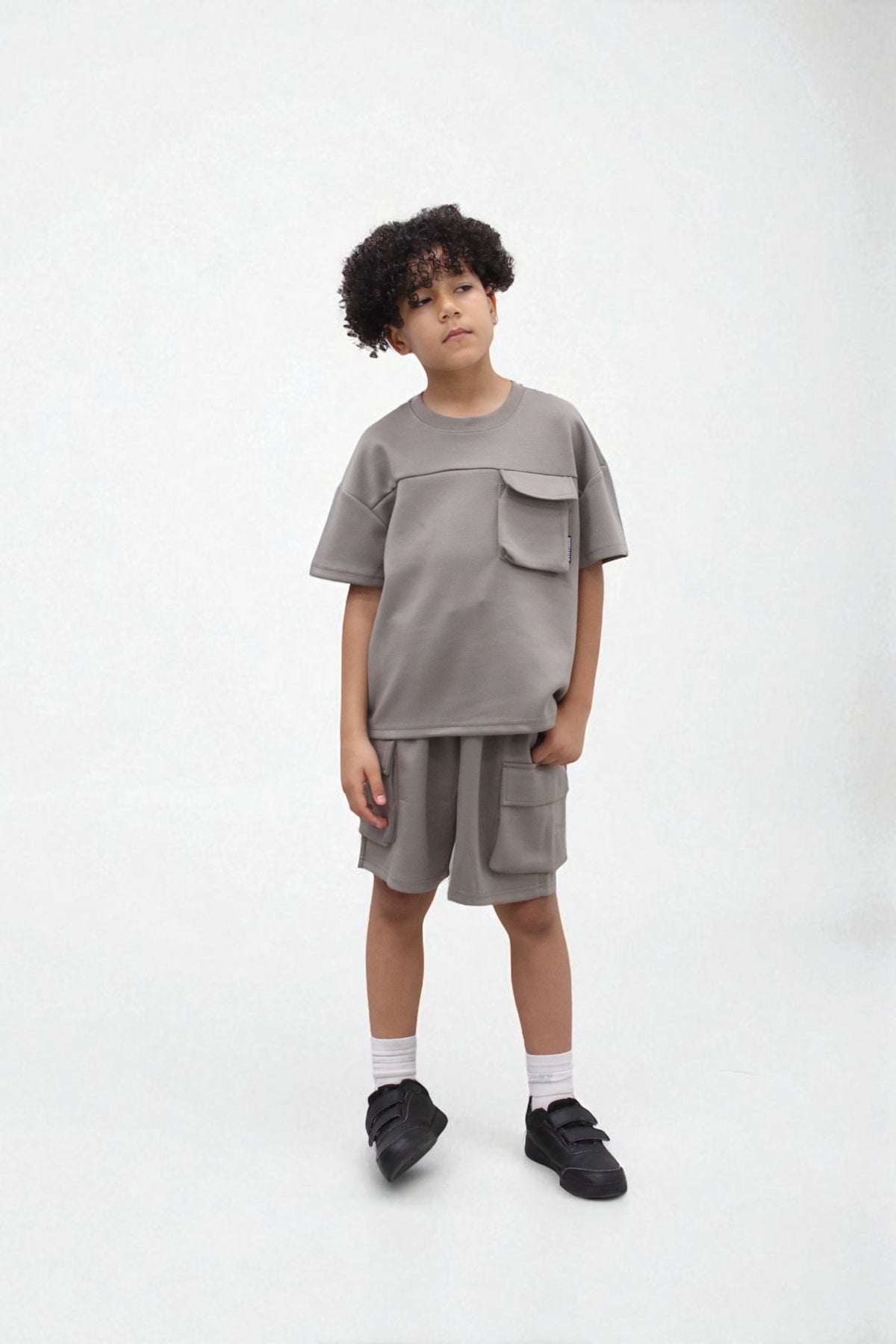 Miles Set  Cargo Pocket Luxury Short Set- CF24-2-113B in Grey
