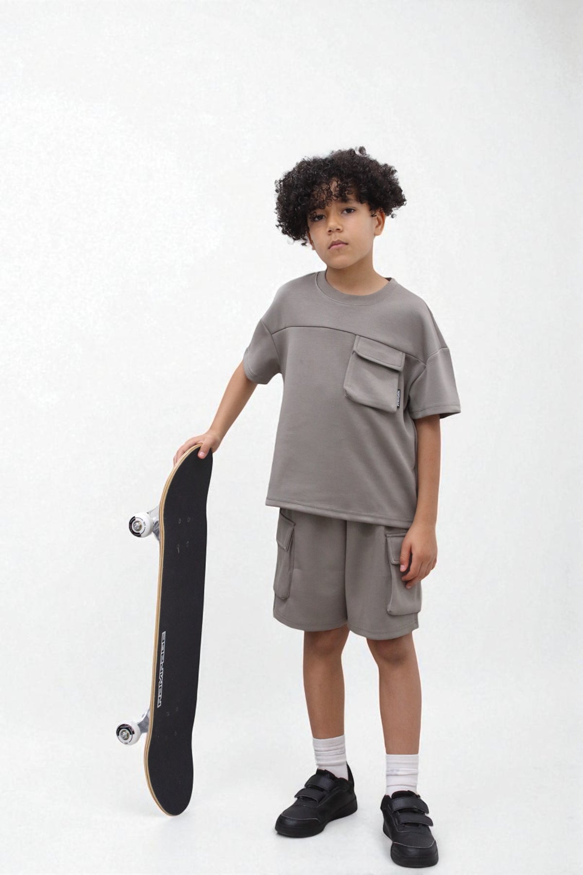 Miles Set  Cargo Pocket Luxury Short Set- CF24-2-113B in Grey