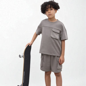 Load image into Gallery viewer, Miles Set  Cargo Pocket Luxury Short Set- CF24-2-113B in Grey
