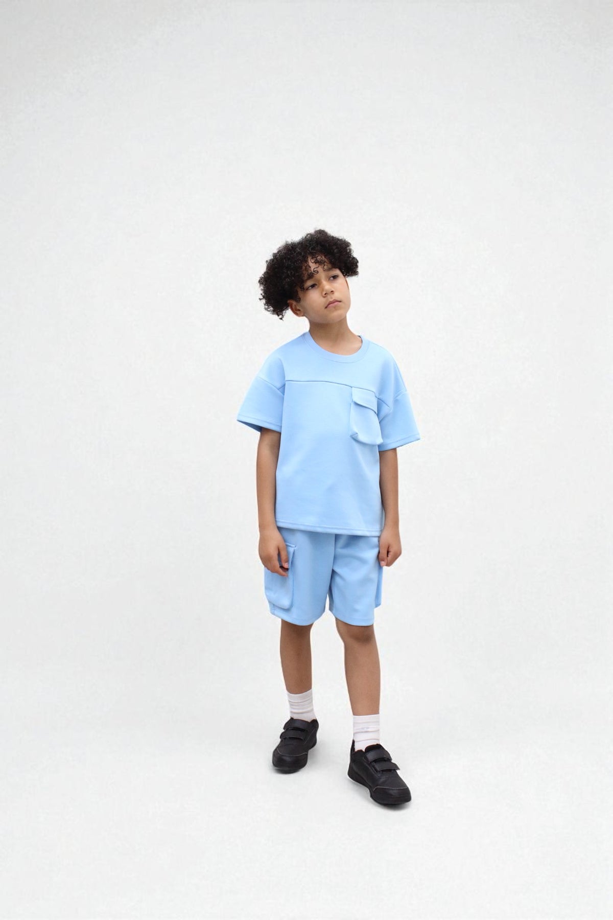 Miles Set  Cargo Pocket Luxury Short Set- CF24-2-113 in Blue
