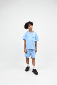 Miles Set  Cargo Pocket Luxury Short Set- CF24-2-113 in Blue