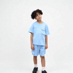 Load image into Gallery viewer, Miles Set  Cargo Pocket Luxury Short Set- CF24-2-113 in Blue
