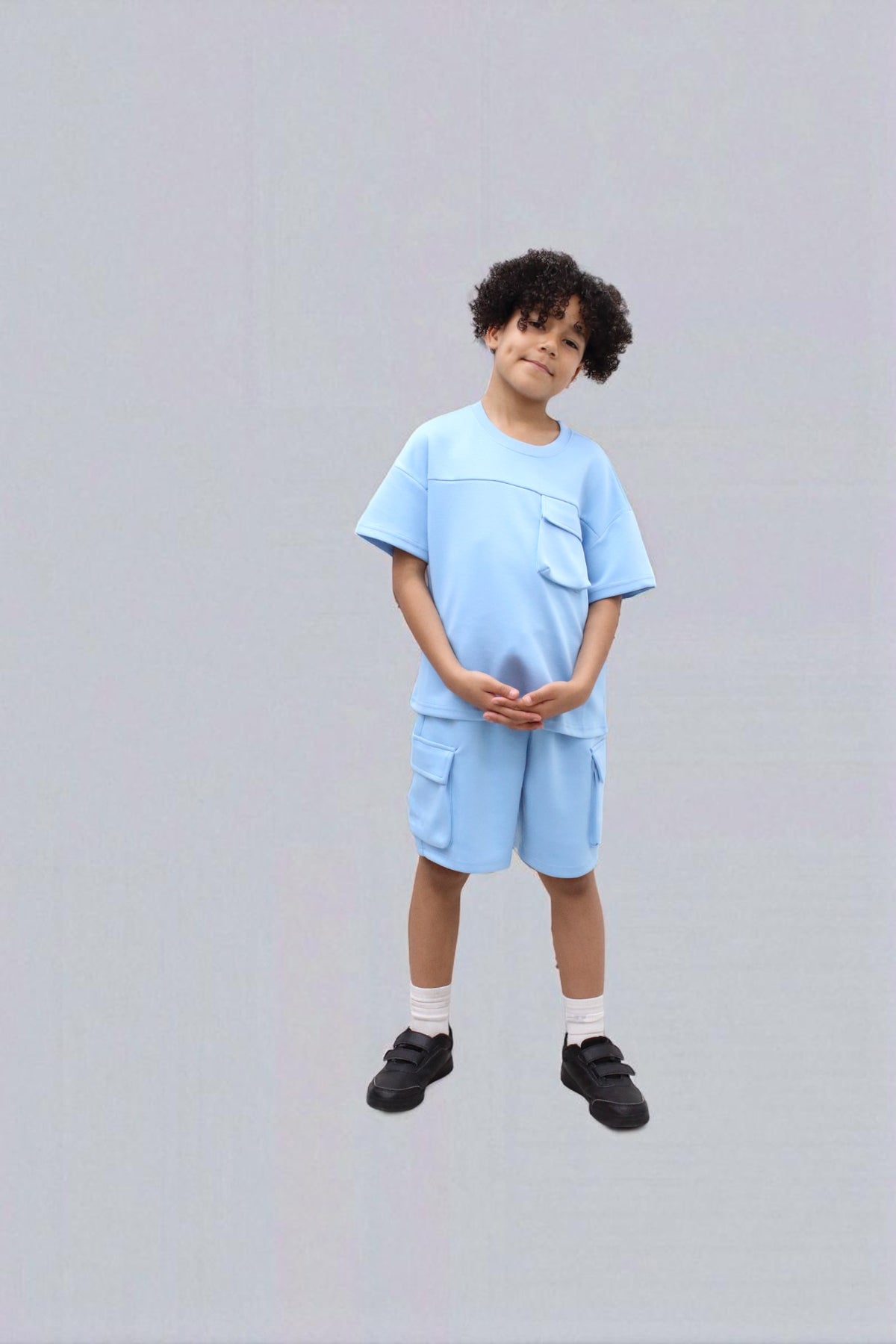 Miles Set  Cargo Pocket Luxury Short Set- CF24-2-113 in Blue
