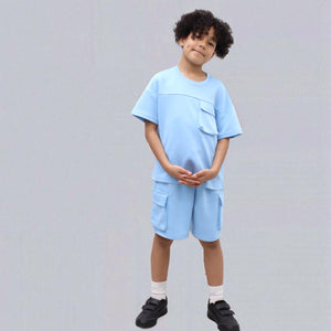 Load image into Gallery viewer, Miles Set  Cargo Pocket Luxury Short Set- CF24-2-113 in Blue
