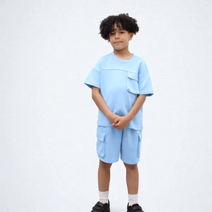 Load image into Gallery viewer, Miles Set  Cargo Pocket Luxury Short Set- CF24-2-113 in Blue
