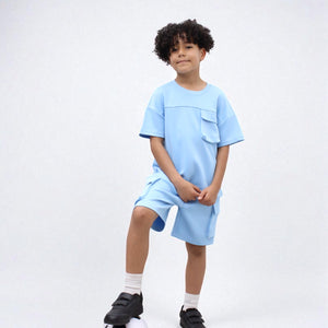 Load image into Gallery viewer, Miles Set  Cargo Pocket Luxury Short Set- CF24-2-113 in Blue

