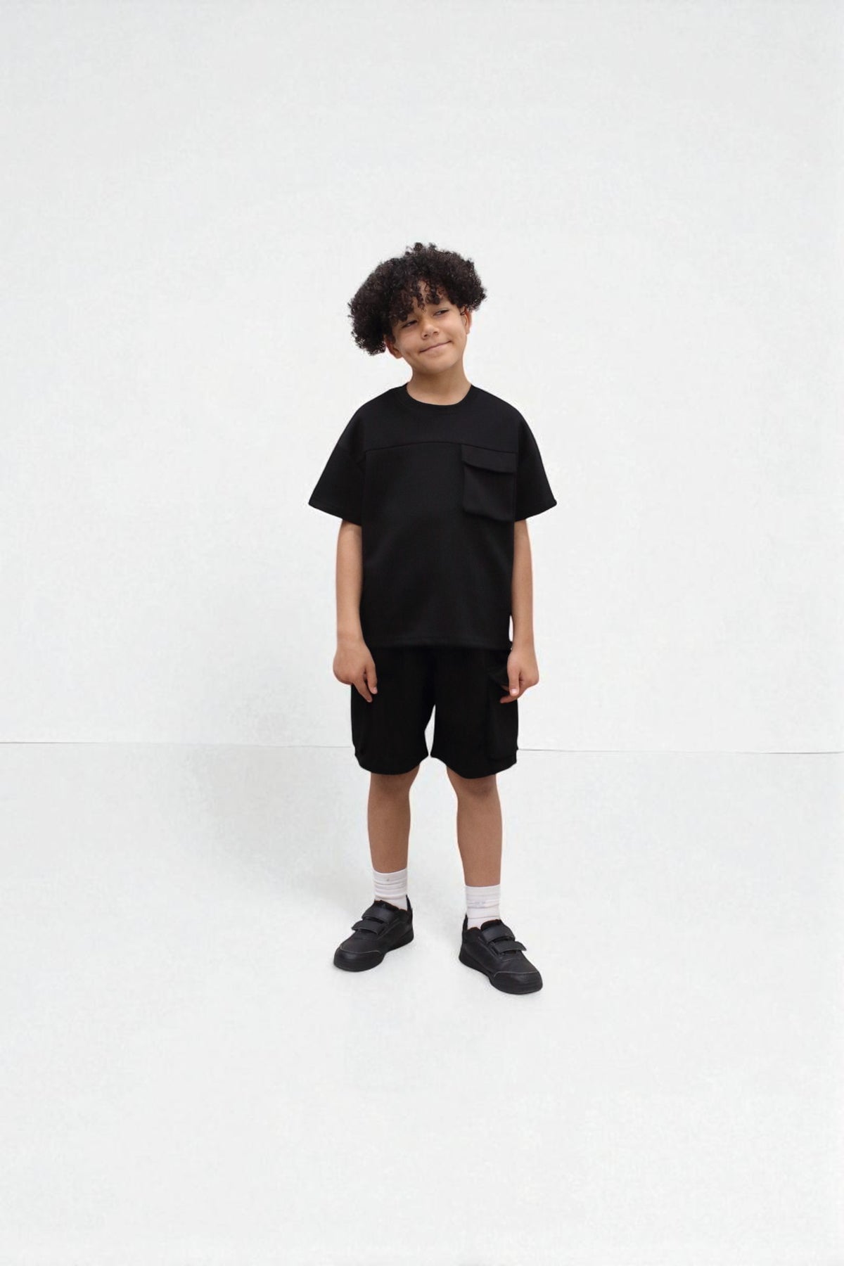 Miles Set  Cargo Pocket Luxury Short Set- CF24-2-113B in Black