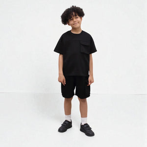 Load image into Gallery viewer, Miles Set  Cargo Pocket Luxury Short Set- CF24-2-113B in Black
