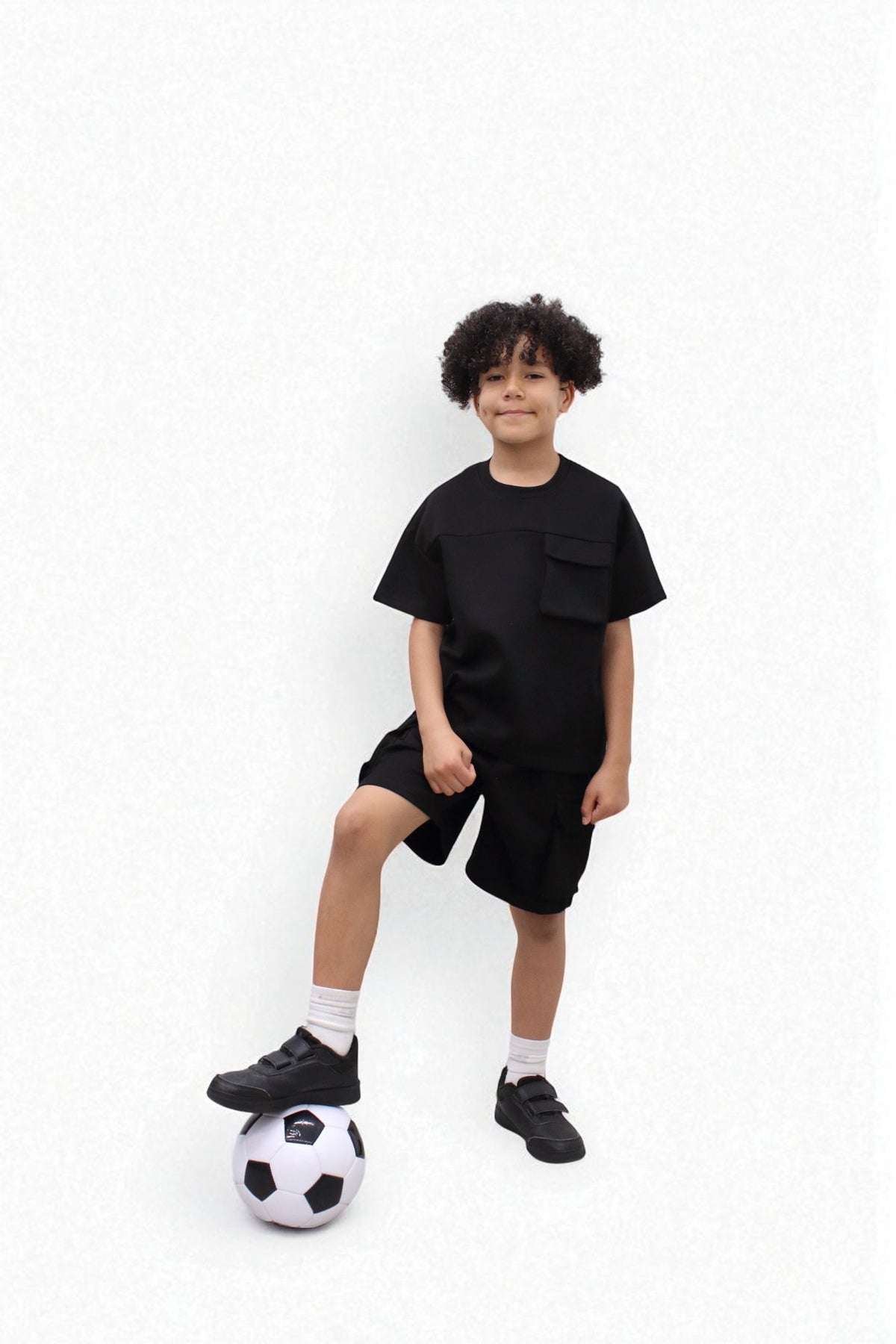 Miles Set  Cargo Pocket Luxury Short Set- CF24-2-113B in Black