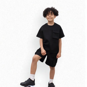 Load image into Gallery viewer, Miles Set  Cargo Pocket Luxury Short Set- CF24-2-113B in Black

